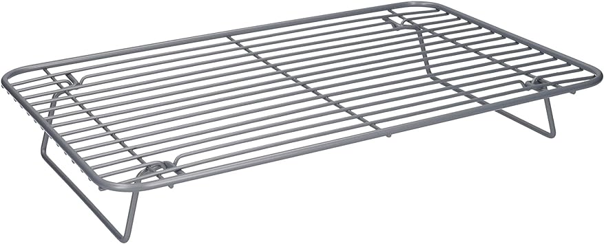 MasterClass Smart Ceramic Roasting / Cooling Rack with Non Stick Coating and Folding Legs, Carbon Steel Wire, Grey, 35.5 x 23cm