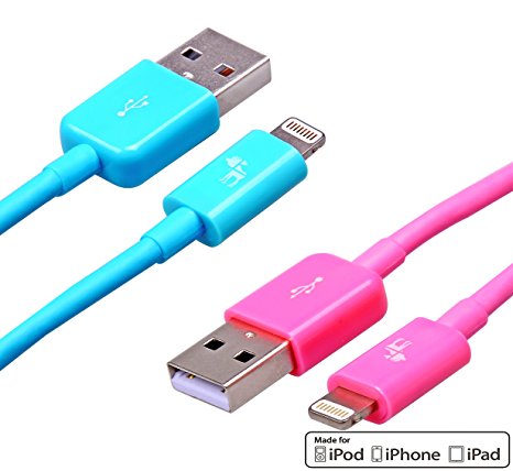 Certified by Apple - Lifetime Warranty - Bundle of 2 Extra Long 6.5 Feet 8-Pin Lightning USB Charger Cables for iPhone 5 5c 5s iPod Touch 5 Nano 7 iPad 4 iPad mini iPad Air - for Sync and Charging - Premium MFi Quality (Pink   Blue)