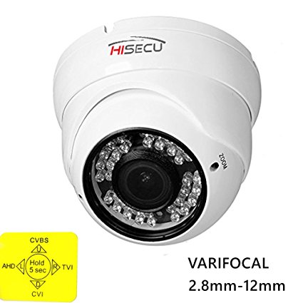 HISECU 4 in 1 Security Dome Camera 1080P HD 2.8-12 mm Varifocal Lens, Compatible with HD-AHD/CVI/TVI&CVBS DVR (White)