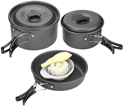 Camping Cooking Set, Aluminum Alloy Cookware Mess Kit with Cooking Bowl Pot Pan for Camping Picnic