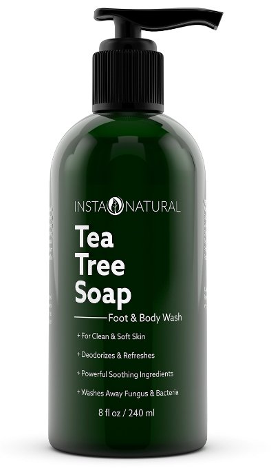 InstaNatural Antifungal Tea Tree Oil Soap - Foot and Body Wash - For Acne Odor Bacteria Nail Fungus Athletes Foot Ringworm and Jock Itch - Best Moisturiser for Dry Itching and Irritated Skin - 8 OZ