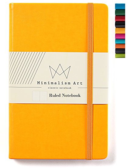 Minimalism Art | Classic Notebook Journal, Size: 5" X 8.3", A5, Yellow, Ruled/Lined Page, 240 Pages, Hard Cover/Fine PU Leather, Inner Pocket, Quality Paper - 80gsm | Designed in San Francisco