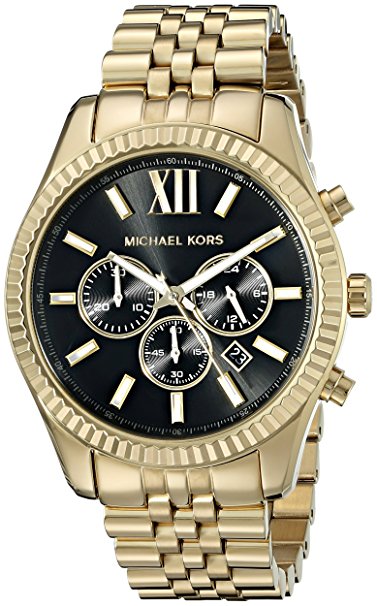 Michael Kors Goldtone Lexington Watch with Black Dial