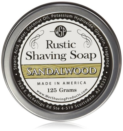 WSP Luxury Rustic Shaving Soap 4.4 Oz in Tin Artisan Made in America Using Vegan Natural Ingredients (Sandalwood)