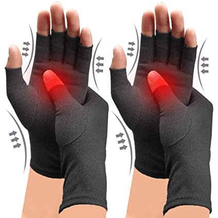 DRNAIETY 2 Pairs Compression Gloves, Arthritis Gloves for Women & Men, Carpal Tunnel Gloves, Relieve Arthritis Pain, Fingerless Design, Breathable Moisture Wicking Fabric Comfortable Fit (L, Black)