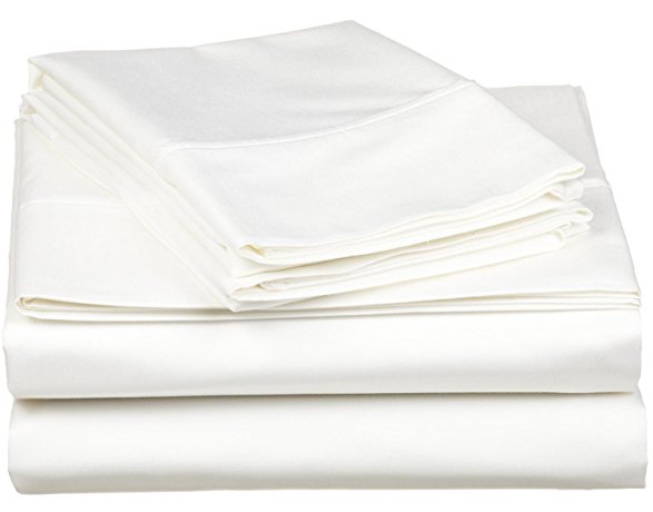 100% Combed Cotton Twin XL Sheet Set, 530 Thread Count, Solid, White