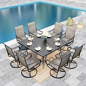 Sophia & William Outdoor Dining set Patio Dining sets Patio Table and Chairs set 9 Pieces 60" Square Outdoor Dining Table for 8 with Swivel Patio Chairs for Garden Pool Weather Resistant Brown