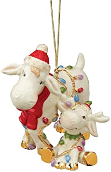 Lenox Marcie & Baby Marcel Moose Ornament, 0.55 LB, Red & Green