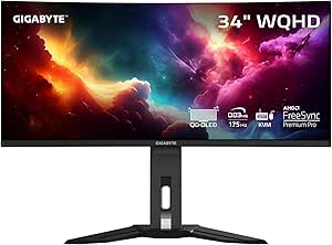 GIGABYTE MO34WQC - 34" QD-OLED Curved Gaming Monitor - WQHD 3440x1440 - Curved - 175Hz - 0.03ms GTG - AMD FreeSync Premium Pro - Type C KVM - HDMI, DP, Type C - Height Adjustable - Black (MO34WQC SA)