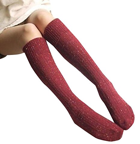 6 Pairs Lot Women Dot Wool Knee High Turn Up Rib Colorful Winter Socks