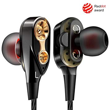 EYEKOP E8 Wired in Ear Earphones, [Newest 2019] Dual Dynamic Drivers Earbuds Provide Stereo Deep Bass & Crystal Clear Sound, with Mic & Volume Control (Black)