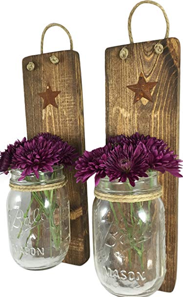 Heartful Home Decor, Ball Mason Jar Wall Sconces - Primitive Country - Set of 2 - Perfect for Candles, Flowers, or Anything You Like to Showcase, Top Rustic Housewarming Gift (Provincial)