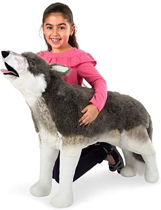 Melissa & Doug Giant Lifelike Plush Gray Wolf Standing Stuffed Animal (2' Tall), Multicolor