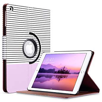 ULAK iPad 9.7 2018/2017 Case, Slim Lightweight 360 Rotating Folio Folding Stand Smart Cover Auto Wake/Sleep PU Leather Protective Case for iPad 9.7 Inch 2017/2018, Purple Minimal Stripes