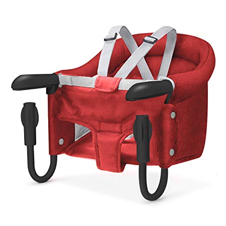 Hook On Chair, Safe and High Load Design, Fold-Flat Storage and Tight Fixing Clip on Table High Chair, Machine-Washable and Avoid Cracking Fabric, Removable Seat Cushion, Fast Table Chair (Red)