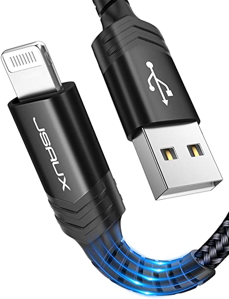 JSAUX Lightning iPhone Charger Cable, [Apple MFi Certified] 1.8M/6ft Nylon Braided Lead USB Fast Charging Cable Cord Compatible with iPhone XS Max X XR 8 7 6s 6 Plus SE 5 5s 5c, iPad, iPod - Black