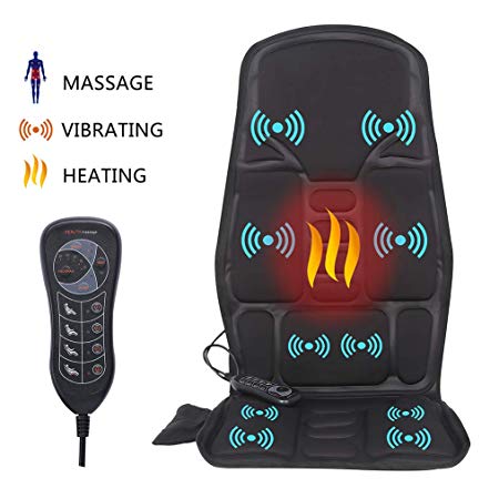 IDODO Vibration Car Back Massager, Massage Seat Cushion with Heat, 10 Vibrating Motors and Therapy Heating Massage Chair Pad to Release Stress and Fatigue for Car Home Office Use