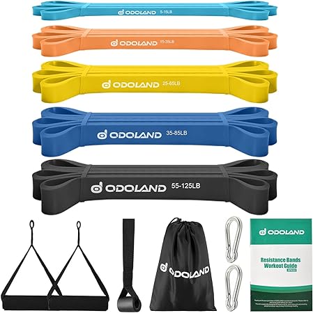 Odoland Pull Up Assist Bands, Pull Up Straps, Resistance Bands with Door Anchor and Handles, Stretch Mobility, Powerlifting and Extra Durable Exercise Bands with eGuide for Men and Lady