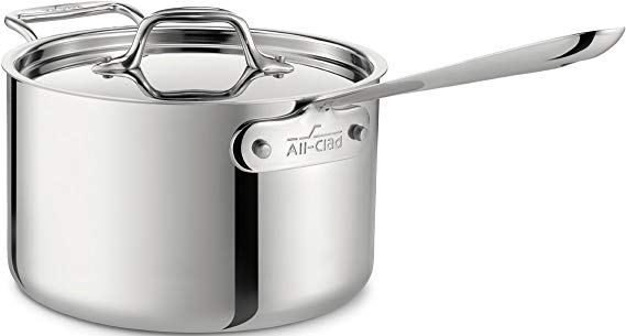 All-Clad 4204 with loop Stainless Steel Tri-Ply Bonded Dishwasher Safe Sauce Pan with Loop Helper Handle and Lid Cookware, 4-Quart, Silver (8701004419)