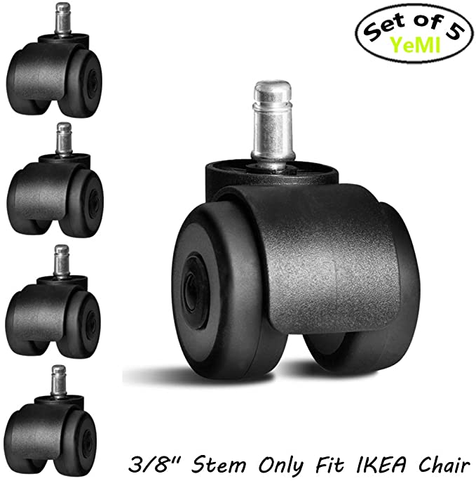 2" IKEA Chair Wheel Replacement, Stem 10mm Caster IKEA Casters, IKEA Office Chair Caster Protect Wood Floor, Upgrade Design with 4 Heavy Duty Ball Bearings & Twin Wheel (3/8'' x 7/8'' Set of 5)