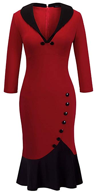 HOMEYEE Women's V Neck Ball Fishtail Pencil Dress UB27