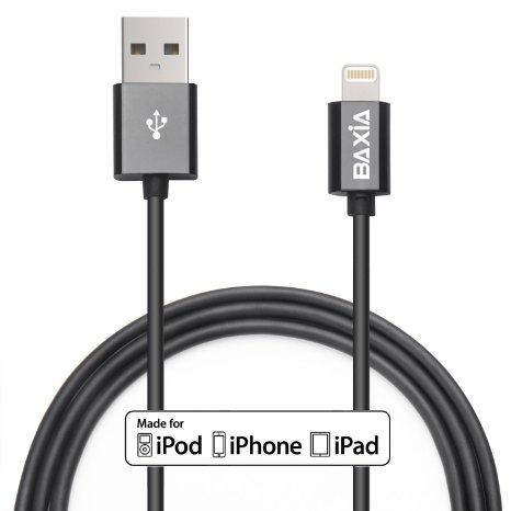 [Apple MFi Certified] BAXIA TECHNOLOGY® Lightning Cable 8-pin Lightning to USB Cable (1 Meter / 3.3 Feet) Lightning Charge & Sync Data Cable Charger Cord with Ultra-Compact Connector Head for Apple iPhone 5 / 5s / 5c / 6 / 6 Plus, iPod 7, iPad Mini / mini 2/ mini 3, iPad 4 / iPad Air / iPad Air 2(Compatible with iOS 8) - Black