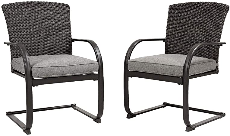 Grand Patio Outdoor Patio Spring Motion Wicker Ding Chair,All-Weather Furniture Chairs with Grey(Set of 2)