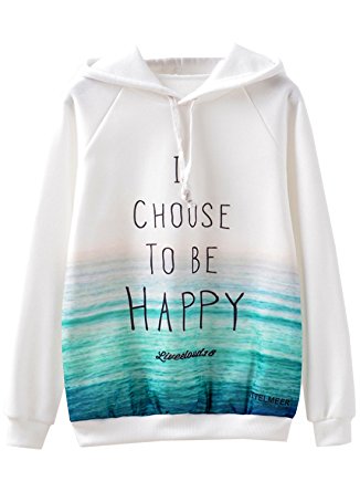 Futurino Women's I Choose To Be Happy Fleece Sweatshirt Pullover Hoodie