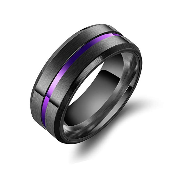 enhong 8mm Stainless Steel Matte Brushed Wedding Band Rings for Men,Black Blue Purple Gold Colors Available