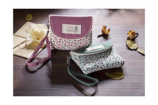 GLCON [set of 2] Calico Fabric Portable Purse Pouch Bag with Strap,Inner Pocket Zipper Enclosure and Durable Exterior,Universal Carrying case for Lipstick Coins ID Credit Card Headset USB Cable Keys