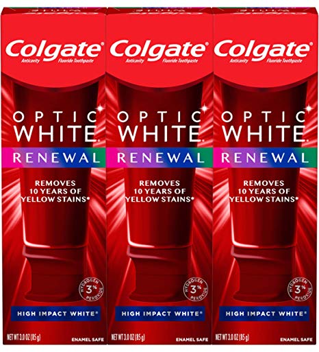 Colgate Optic White Renewal Teeth Whitening Toothpaste, High Impact White - 3 ounce (3 Pack)