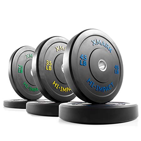 XMark HI-Impact Low Bounce Commercial Olympic Bumper Plate Weights, Sold in Pairs and Sets for Huge Savings, Virgin Rubber, Weight Lifting, Power Lifiting, Conditioning, Strength Training