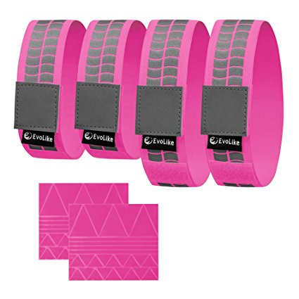 Premium EvoLike Reflective Wristbands / Belt / Armbands / Ankle Bands ( 4 pack / 2 Pairs   60 pcs Free Reflection Stickers Included )
