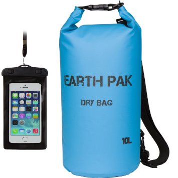 Earth Pak- Waterproof Dry Bag - Roll Top Dry Compression Sack Keeps Gear Dry for Kayaking, Beach, Rafting, Boating, Hiking, Camping and Fishing with Free Bonus Waterproof Phone Case