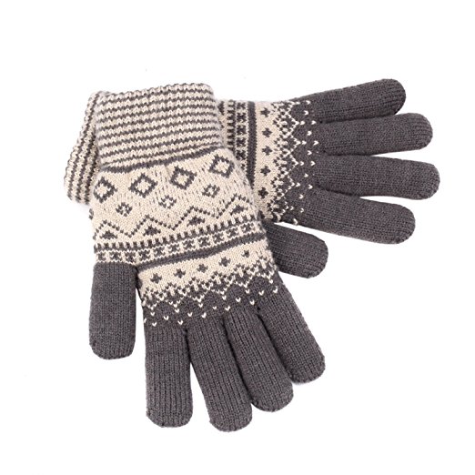Sudawave Women's Knitted Winter Gloves with Roll Up Cuffs