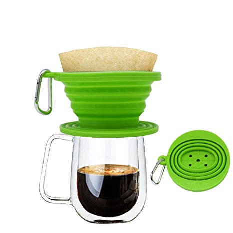 Wolecok Silicone Collapsible Coffee Dripper, Reusable Coffee Filter, Pour over Coffee Maker Dark Green