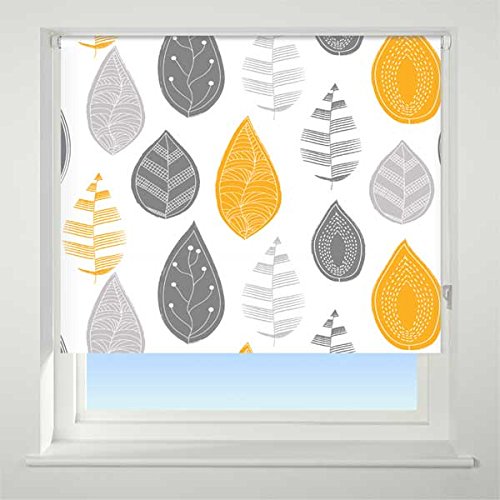 Universal Leaf Patterned Thermal Blackout Roller Blind, Yellow, W60cm