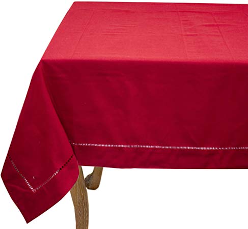 Fennco Styles Rochester Collection Classic Solid Color Hemstitched Border Tabletop Collection for Dining Table, Dinner Parties, Wedding, Machine Washable, Red, 40 x 40 Inch Tablecloth