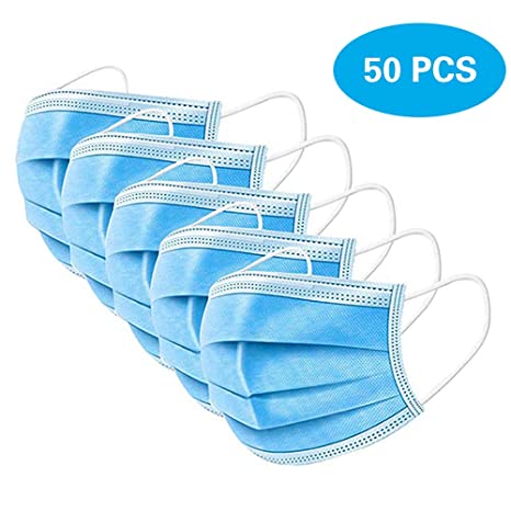 50pcs Face Masks Disposable 3 Layers Dustproof & Water Mask Facial Protective Cover Mask