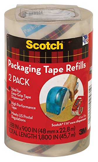 Scotch Packaging Tape Refill, 1.88 x 900 Inches, Clear, 2 Pack (DP-1000-RR-2)