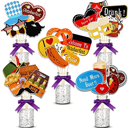 25 Set Oktoberfest Centerpiece Sticks Oktoberfest Decorations Photo Booth Props Photo Stick Props Table Toppers Beer Festival Photo Booth Props Kit with 30 Wooden Sticks Beer Festival Party Supplies