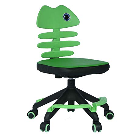 Soft Padded Kids Desk Chair Armless Adjustable Back & Height Children Swivel Office Chair Revolving Wheels Student Task Chair Teens Study Chair(Green)