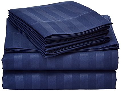 Queen Size 4 Pc Bedding Set - 1800 Series Hypoallergenic Wrinkle Free Bed Linens with Brushed Luxury Microfiber | Includes 2 Pillows|1 Fitted|1 Flat Bed Sheet (Egyptian Quality Collection) - Dark Blue