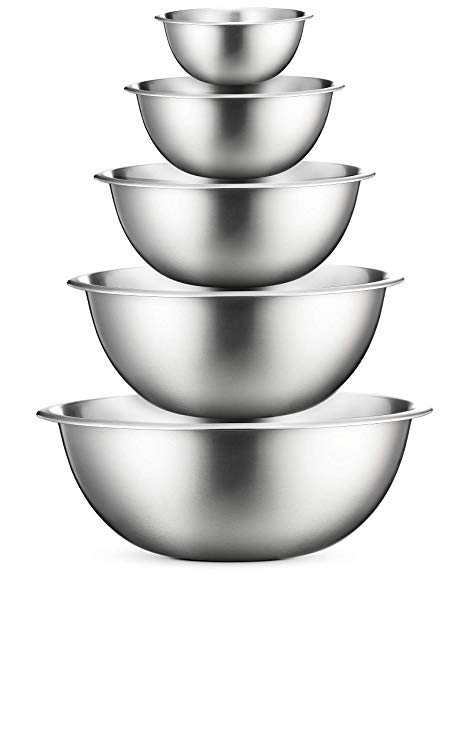Premium Stainless Steel Mixing Bowls (Set of 5) Brushed Stainless Steel Mixing Bowl Set - Easy To Clean, Nesting Bowls for Space Saving Storage, Great for Cooking, Baking, Prepping