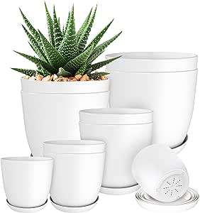 Utopia Home Plastic Planters - Flower Nursery Pots Indoor Modern Decorative Plastic Pots for Plants, Succulents, Flowers, and Cactus (10 Pack, Multisize, White)