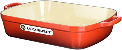 Le Creuset Signature Cast Iron Rectangular Roaster, 5.25-Quart, Cerise (Cherry Red)