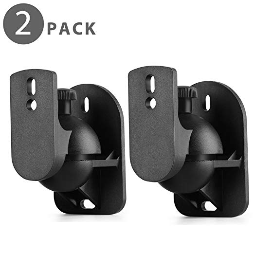 TNP Universal Satellite Speaker Wall Mount Bracket Ceiling Mount Clamp with Adjustable Swivel and Tilt Angle Rotation for Surround Sound System Satellite Speakers - 1 Pair Set of 2, Black