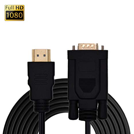 HDMI to VGA Cable，SKYSON Gold-Plated HDMI to VGA 6 Feet Cable (Male to Male) Support Full 1080P from HDMI Port PC Laptop HDTV to D-SUB HD 15 Pin VGA Monitors Projector-Black