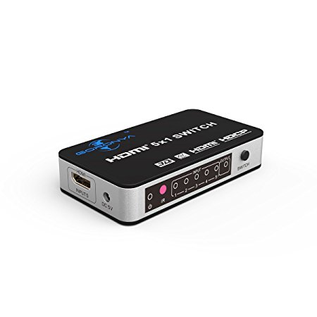 Goronya 5 Port HDMI Switch Box 5 input 1 output, HDMI MHL Hub Selector with IR Wireless Remote Support 4Kx2K Ultra HD Full HD 3D 1080P