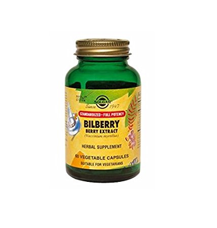 Solgar Standardized Full Potency Bilberry Berry Extract Vegetable Capsules, 60 Count